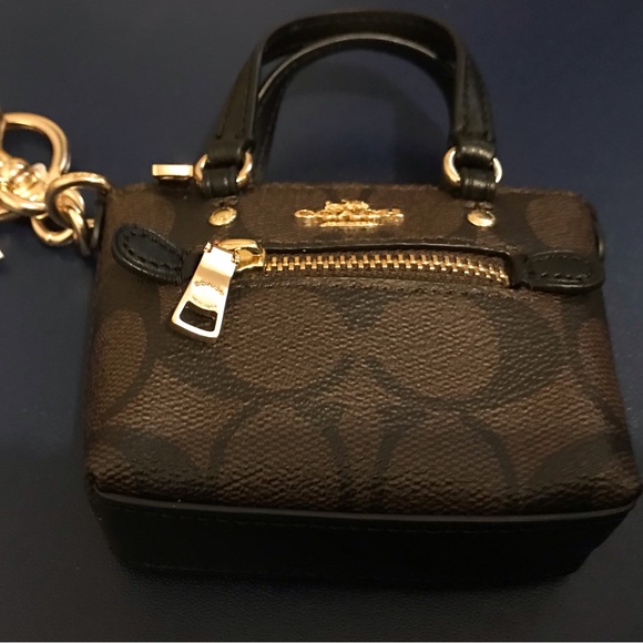 Coach Mini Gallery Tote Bag Charm Signature Canvas Keyfob Coin Purse - Picture 7 of 7